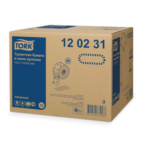 Бумага туалетная в рулонах Tork Advanced T2 2-слойная 12 рулонов по 170 метров (артикул производителя 120231)