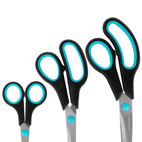 Ножницы BRAUBERG SOFT GRIPНАБОР 3 штуки (140190230 мм)эргономичные черно-бирюзовые ручкиВЫГОДНАЯ УПАКОВКА238411