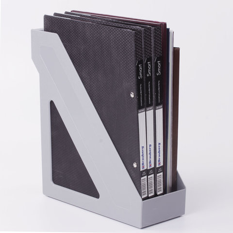Лоток вертикальный для бумаг BRAUBERG «Basic», 265×100×285 мм, серый