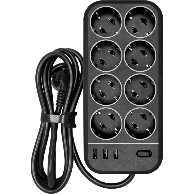 превью Сетевой фильтр Powercom SP-08 USB03AB 3.0 m (8 розеток) черный
