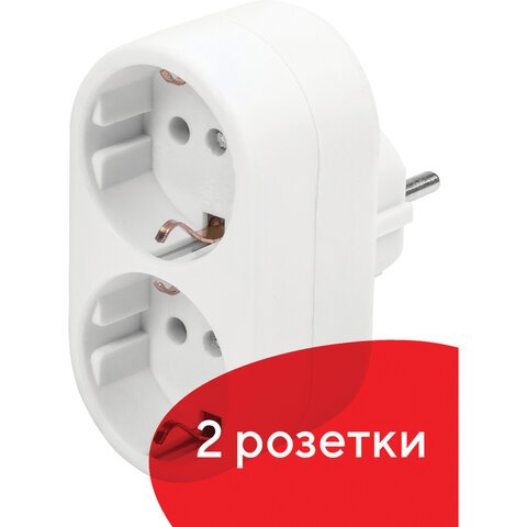 Сетевой переходник SONNEN U-020G, 2 розетки, с заземлением, 16 А, 511442
