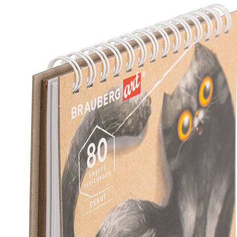 Скетчбук, белая бумага 120 г/м2 + крафт 80 г/м2 195×195 мм, 60 + 20 л., гребень, BRAUBERG ART DEBUT
