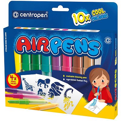 Фломастеры воздушные Centropen «AirPens Cool», 10цв. +4 трафарета, картон. упаковка