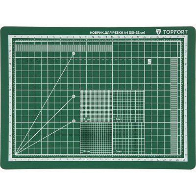 Коврик для резки TOPFORT 3х-слойный А4 (30×22см),2х-сторонний, зеленый