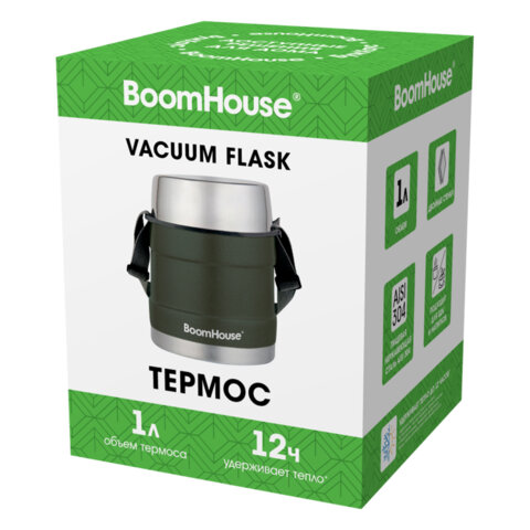 Термос 1 л для еды/напитков с широким горлом, BOOMHOUSE (БУМХАУС) RIBBED, контейнер, нержавеющая сталь SUS304