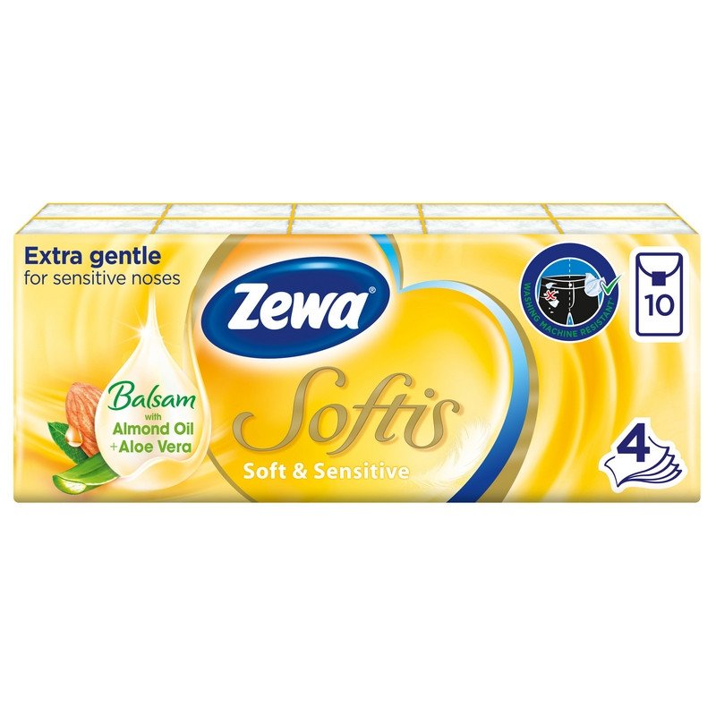 превью Платки носовые Zewa Softis Soft & Sensitive (4-слойные, 10 пачек по 9 платков)