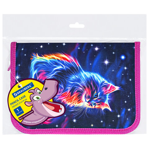 Пенал BRAUBERG, 1 отделение, полиэстер, 21×14 см, «Space cat»