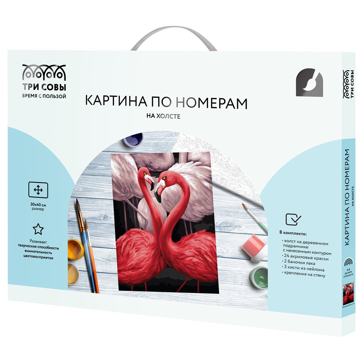 Картина по номерам на холсте ТРИ СОВЫ «Розовые фламинго», 30×40, с акриловыми красками и кистями