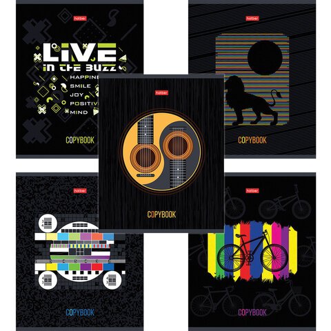 превью Тетрадь А5 48 л. HATBER скоба, клетка, выборочный лак, «Креатив» (5 видов в спайке)