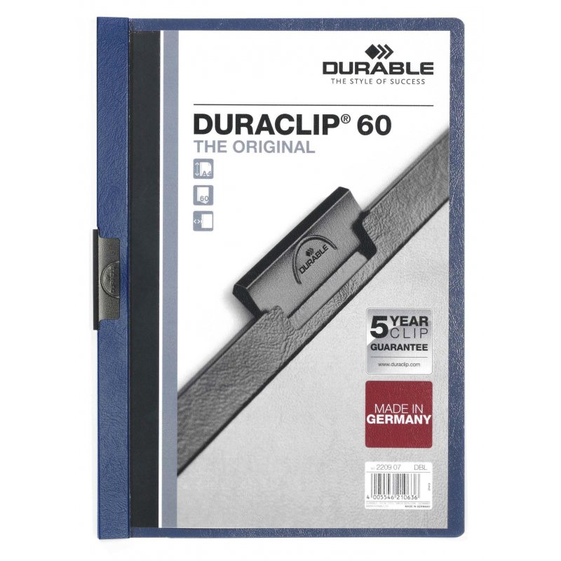 Папка для брошюровки Durable с клипом А4 синяя (до 60 листов)