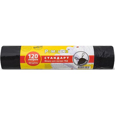 Мешки для мусора ПВД 120л 30мкм 10шт/рул черн 70×110см, с завязк