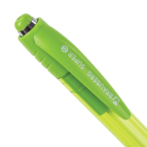 Ручка шариковая автоматическая с грипом BRAUBERG SUPER, СИНЯЯ, корпус зеленый, пишущий узел 0.7 мм, линия письма 0.35 мм