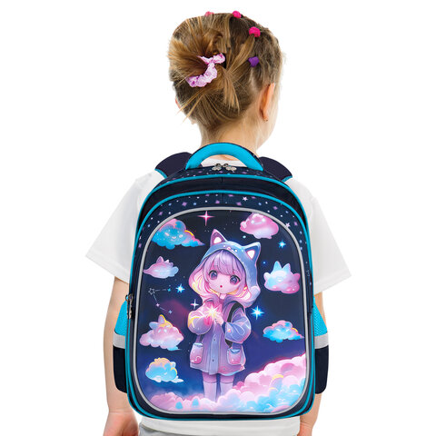 Рюкзак BRAUBERG KIDS FLOSSY, 2 отделения, 3 кармана, «Sky girl», 3D-панель, 40×28х18 см