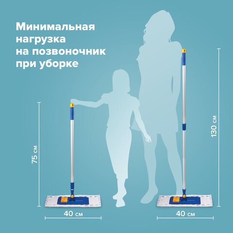 Швабра ЛАЙМА, телескопическая ручка, пластиковый держатель 40 см, насадка МОП микрофибра/абразив (карманы), для дома и офиса