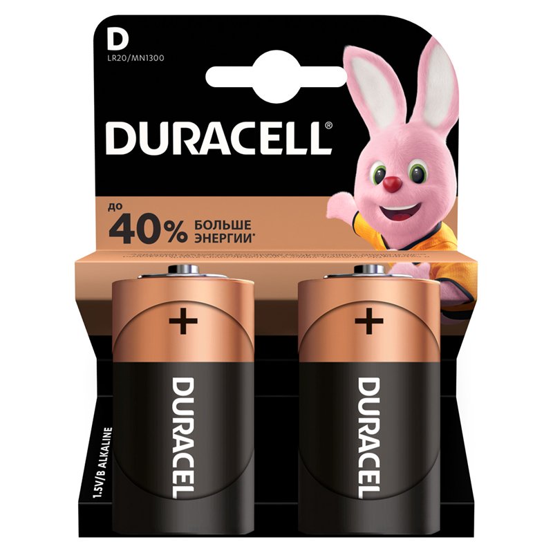 Батарейки Duracell D/373/LR20, 1.5В, алкалиновые, 2 шт. в блистере