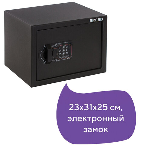 Сейф мебельный BRABIX «SF-230EL», 230×310×250 мм, электронный замок, черный, 291147