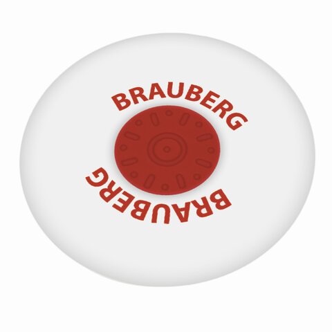 превью Резинка стирательная BRAUBERG, круглая, пластиковый держатель, диаметр 30 мм, белая, в упаковке с подвесом