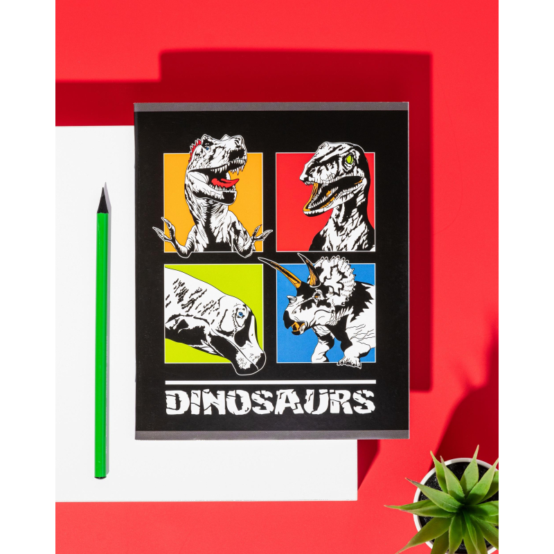 Тетрадь общая А5 48л №1School Dinosaurs, клет, скреп, ВД-лак