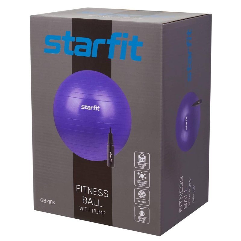 Фитбол STARFIT GB-109 65см,1000гр антивзрыв, с ручн насосом, син, УТ-00020819