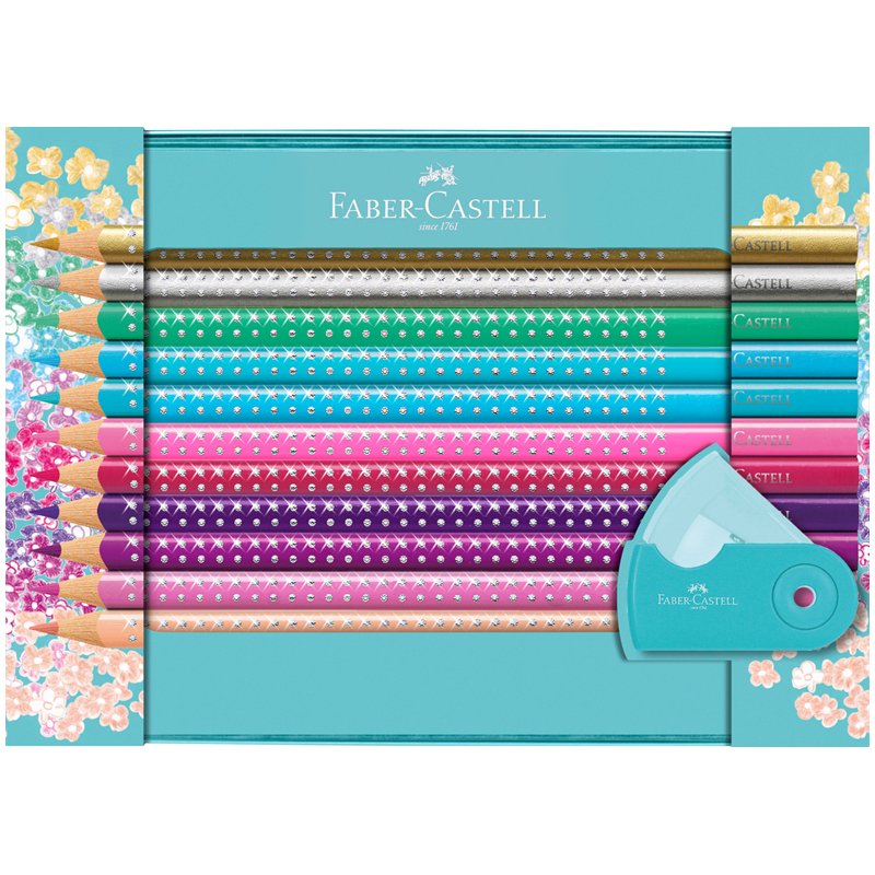Карандаши цветные Faber-Castel «Sparkle», 20 цв. +точилка, трехгран., метал. короб