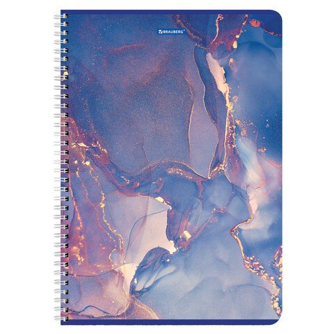 Тетрадь А4, 96 л., BRAUBERG, гребень, клетка, матовая ламинация, «Marble»