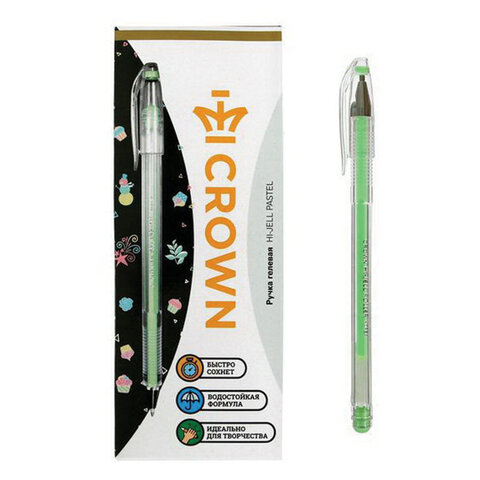 Ручка гелевая Crown «Hi-Jell Pastel» зеленая пастель, 0.8мм