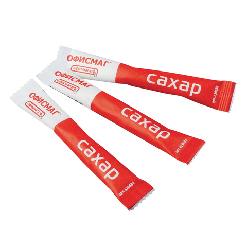 Сахар в стиках ОФИСМАГ, 5 г, порционный, 200 пакетиков, картонная упаковка