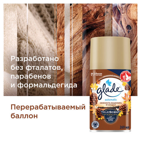Сменный баллон 269 мл, GLADE «Нежность кашемира и сандал» для автоматических освежителей