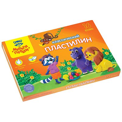 Пластилин Мульти-Пульти «Приключения Енота», 16 цветов, 320г, со стеком, картон