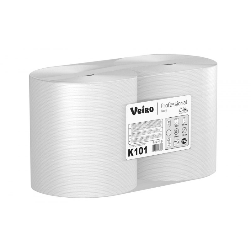 Полотенца бумажные рулонные VEIRO (Система A1, A2), комплект 6 шт., Basic, 180 м, белые, K101