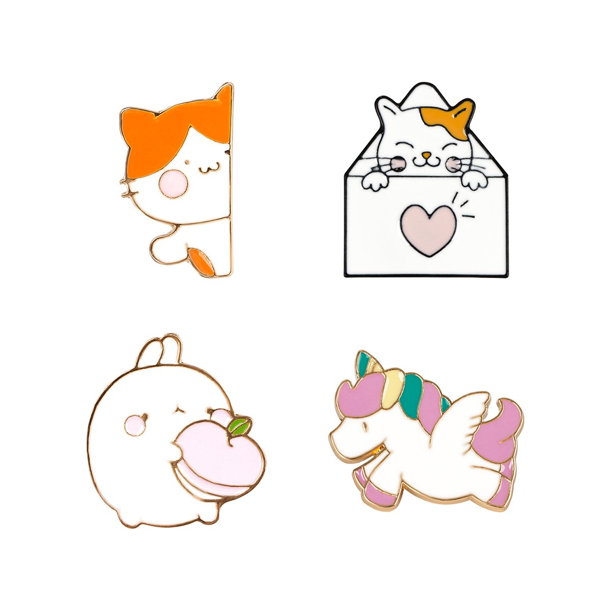 Набор металлических значков MESHU «Cute animals», эмаль, 4шт