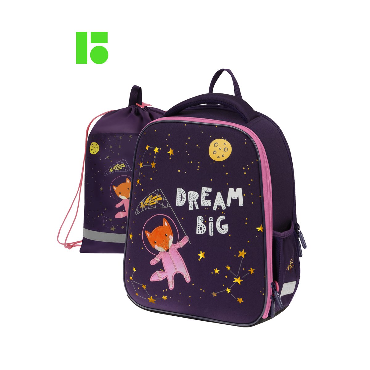 Ранец Berlingo Expert Mini «Fox Dreamer» 36×27×14см, 2 отделения, 2 кармана, анатомическая спинка, мешок для обуви