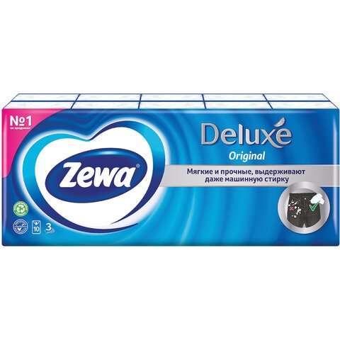 Платки носовые ZEWA Delux, 3-х слойные, 10 шт. х (спайка 10 пачек)