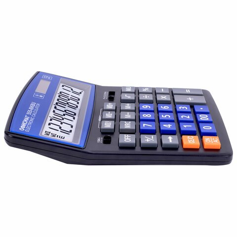 Калькулятор настольный ОФИСМАГ 555-BKBU (206×155 мм), 12 разрядов, двойное питание, ЧЕРНО-СИНИЙ