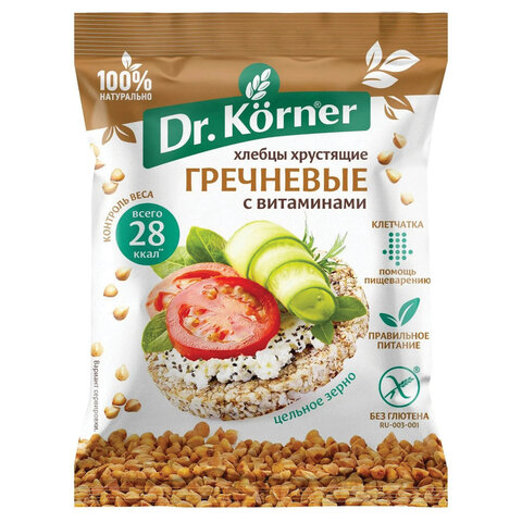 Хлебцы DR. KORNER «Гречневые» с витаминами", хрустящие, 10 г, пакет