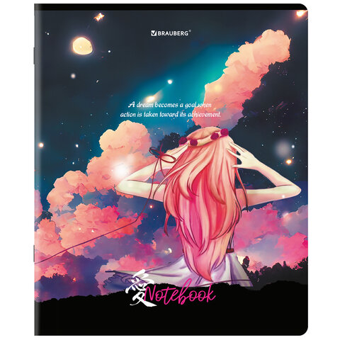 Тетради ДЭК А5 48 л. КОМПЛЕКТ 5 шт., BRAUBERG скоба, клетка, глянцевый лак, «Anime Dreams»