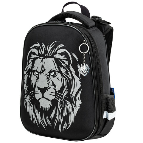 Ранец BRAUBERG SHINY, 2 отделения, с брелком, «Savage lion», светящийся рисунок, 38×28х14 см