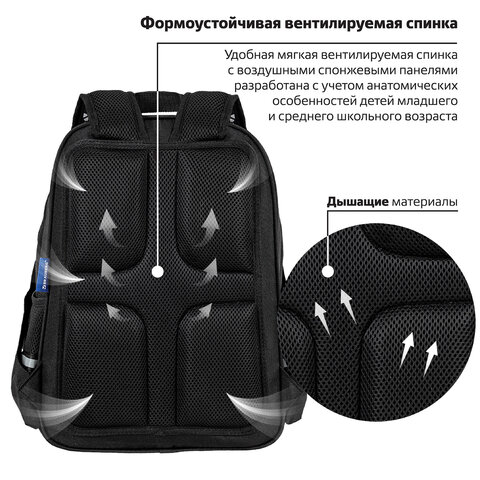 Рюкзак BRAUBERG SOFT, 2 отделения, 3 кармана, «Lettering», СВЕТЯЩИЙСЯ, 40×31х15 см