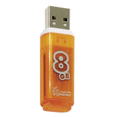 Флэш-диск 8 GB, SMARTBUY Glossy, USB 2.0, оранжевый