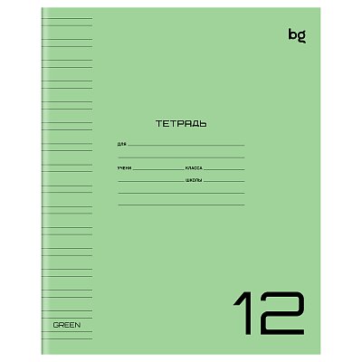 Тетрадь 12л., узкая линия BG «UniTone. Green», пластиковая прозрачная обложка