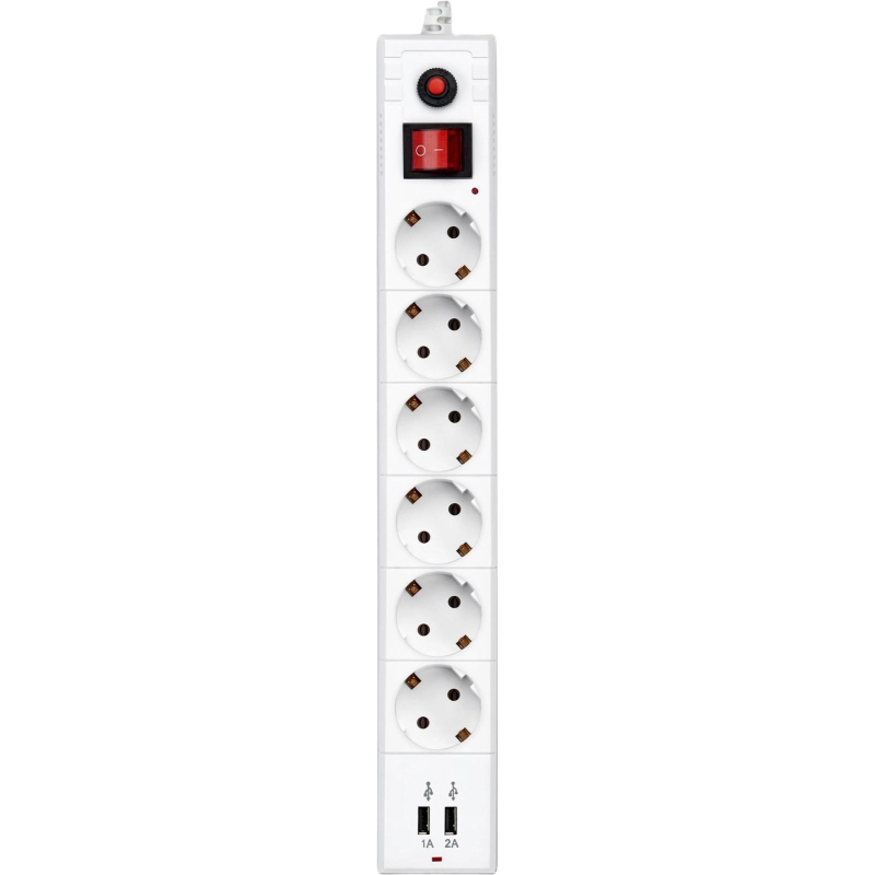Сетевой фильтр Buro BU-SP1.8_USB_2A-W 1.8м (6 розеток) белый (коробка)