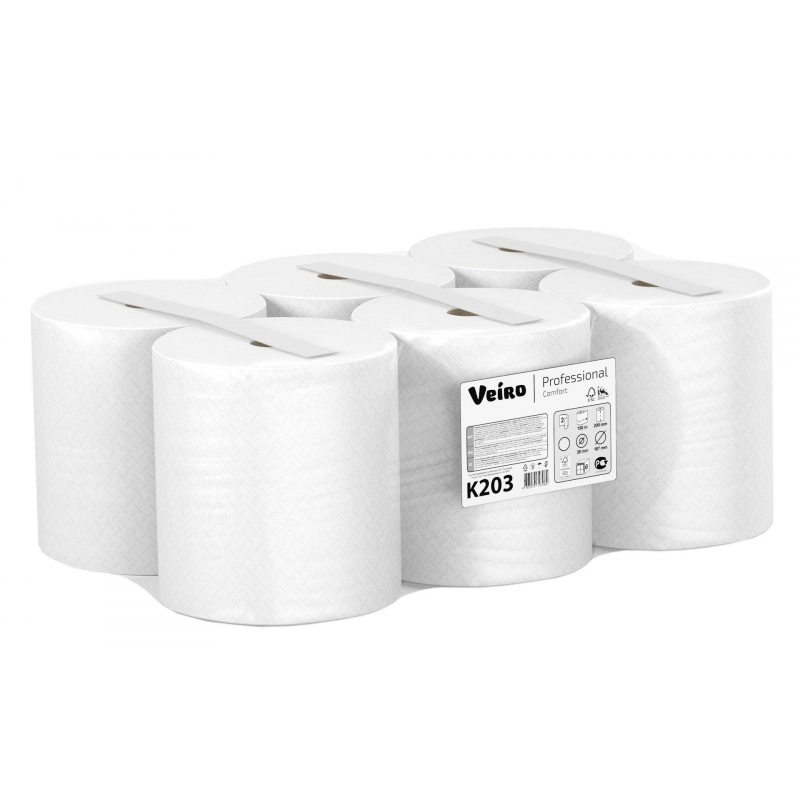 Полотенца бумажные рулонные VEIRO (Система A1, A2), комплект 6 шт., Comfort, 160 м, 2-слойные, белые, K203