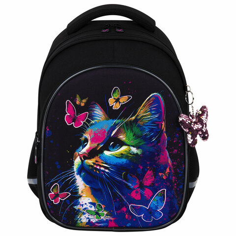 Рюкзак BRAUBERG OPTIMA, 2 отделения, с брелоком, «Butterfly catcher», СВЕТЯЩИЙСЯ, 36×27х18 см