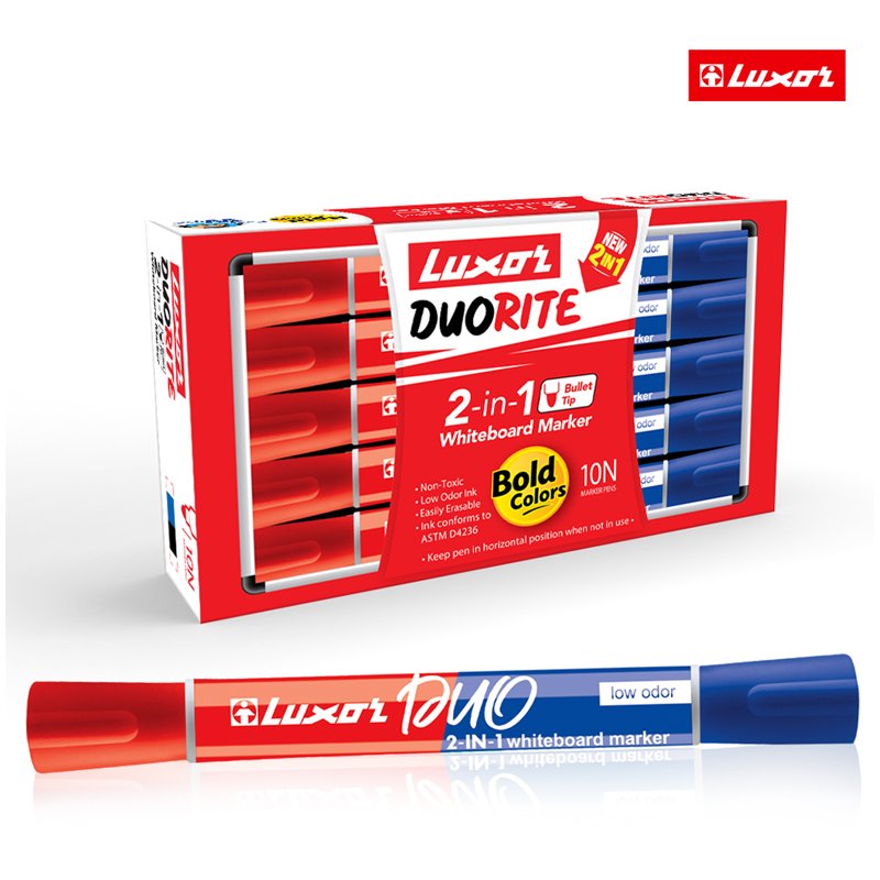 Маркер для белых досок двухсторонний Luxor «Duorite» синий/красный, пулевидный, 1-3мм