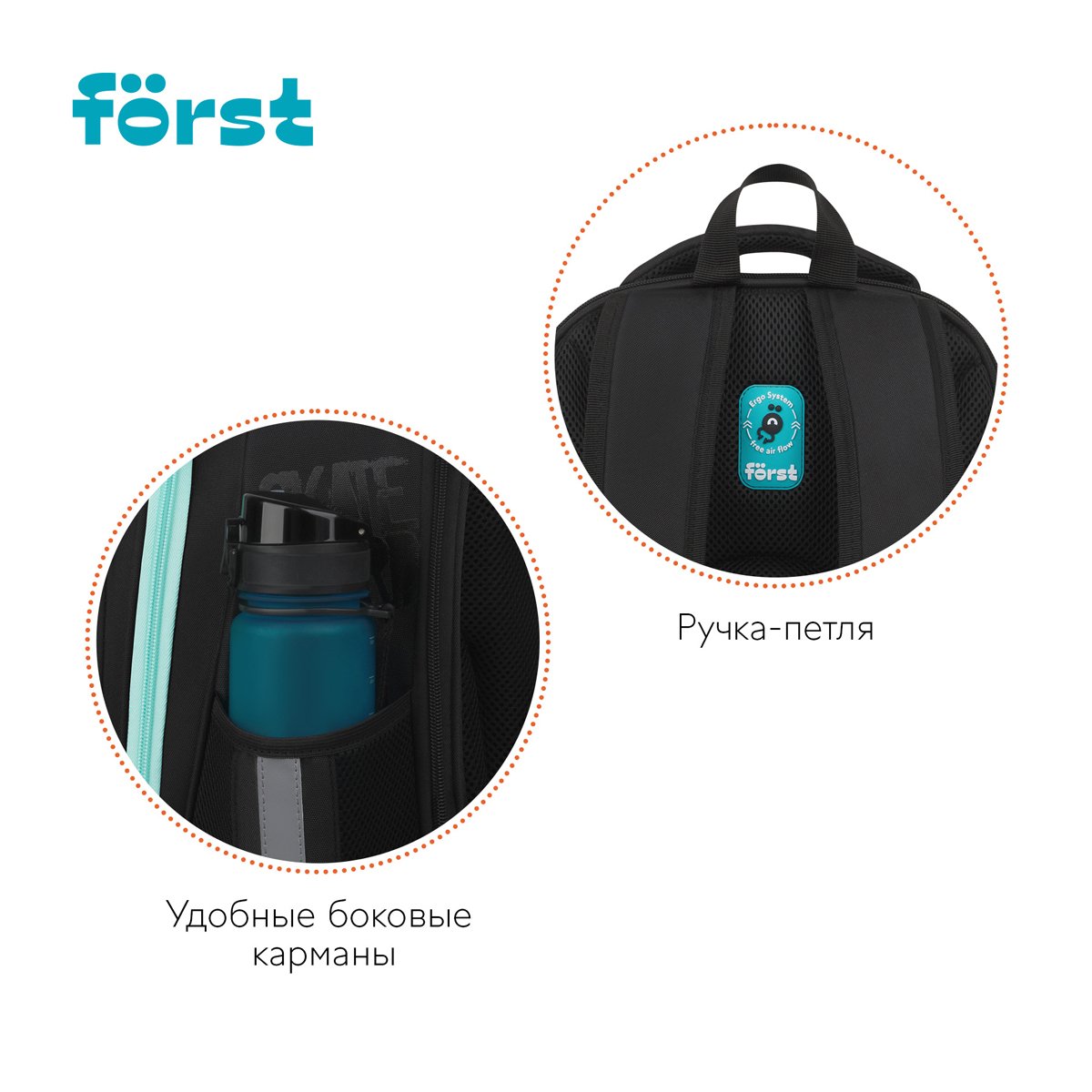 Ранец Först F-Base «Skateboard» 36×29×17см, 3 отделения, 2 кармана, анатомическая спинка