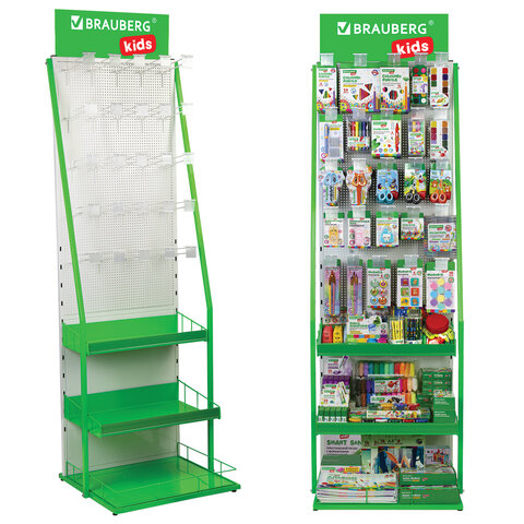 превью Стойка для размещения товара напольная BRAUBERG KIDS, 205×60x50 см, 25 крючков, 3 полки