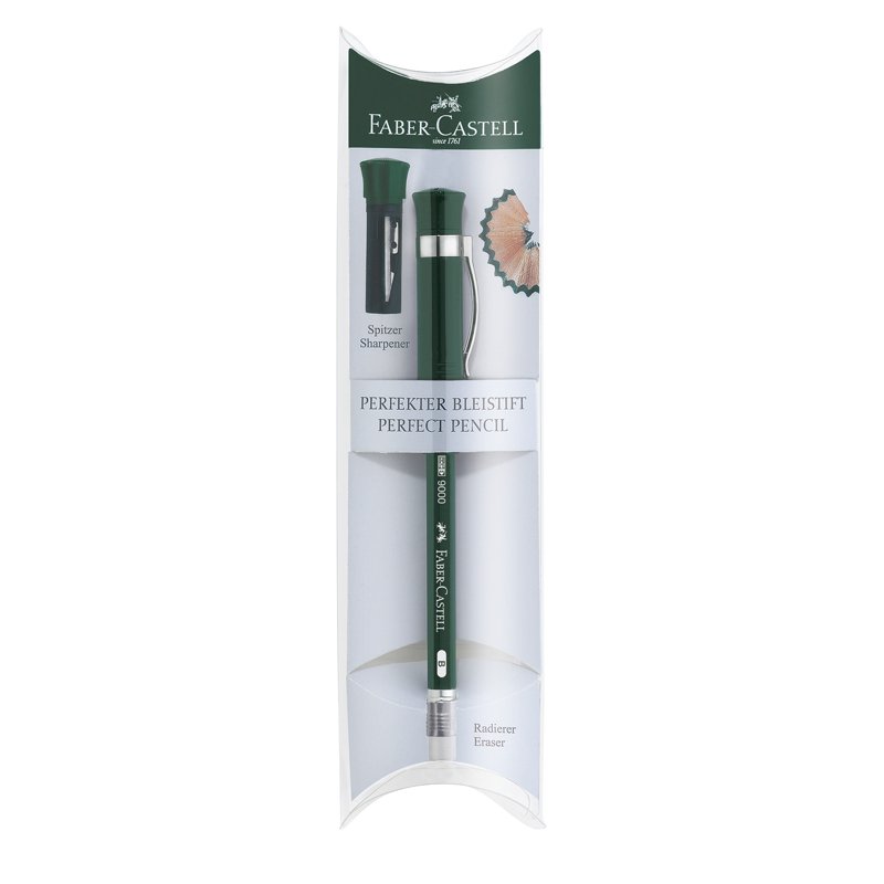 превью Карандаш ч/г Faber-Castell «Castell 9000» B, заточ., с ласт. и колпачком-точилкой, пластиковый футляр