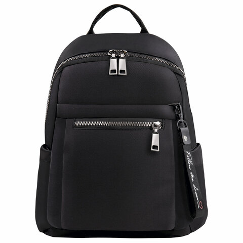 Рюкзак BRAUBERG PODIUM женский, нейлон, черный, 32×26х15 см