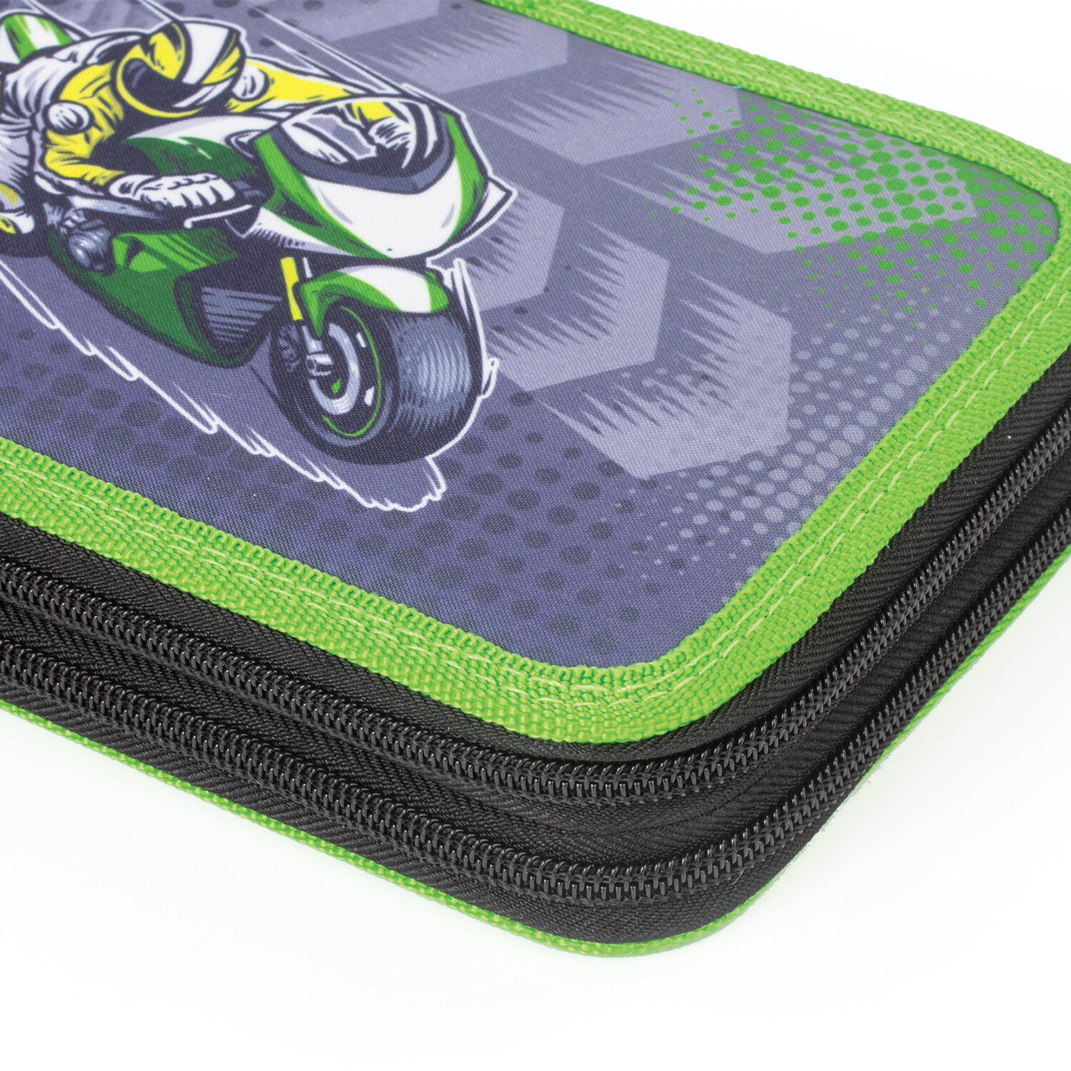 Пенал без наполнения BRAUBERG, 2 отделения, ткань, 20×14 см, «Motorcycle», 229288