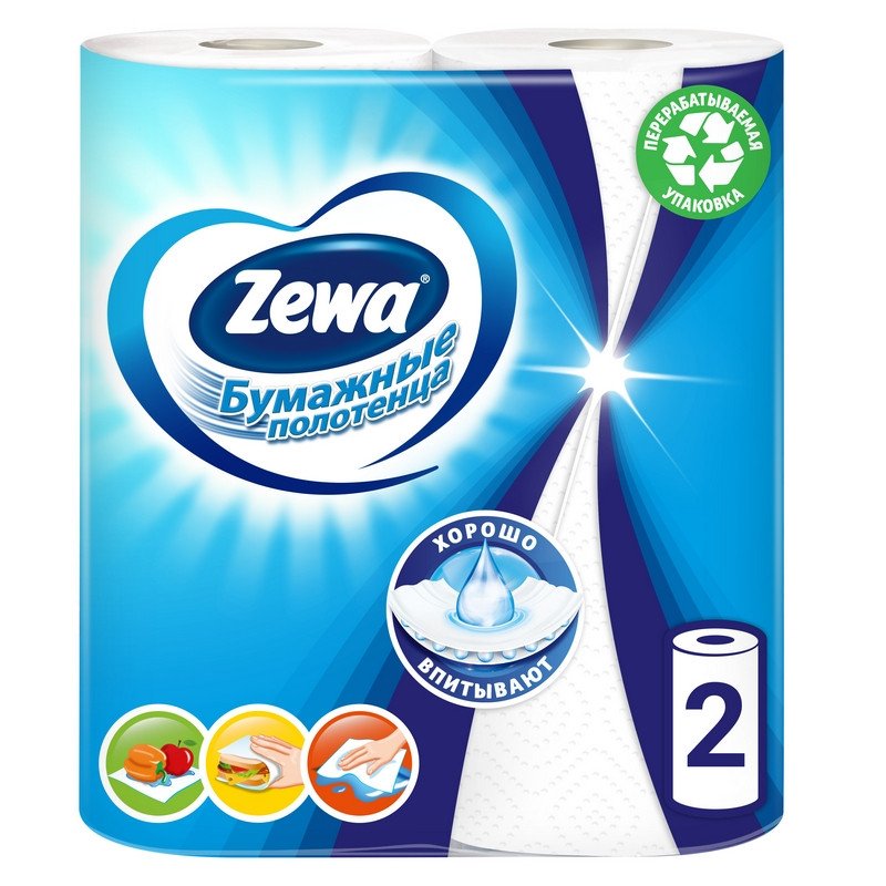 Полотенца бумажные Zewa (белые с рисунком, с тиснением, 2-слойные, 2шт./уп.)